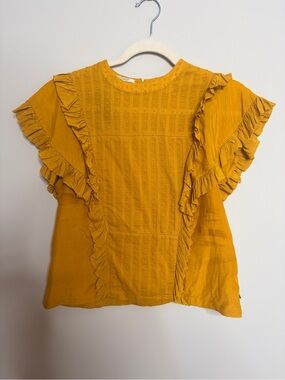 Scotch & Soda Mustard Yellow Ruffle Short Sleeve Blouse